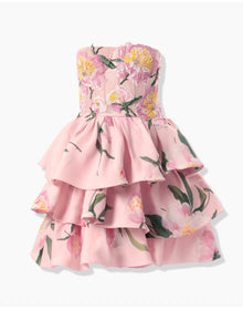 Embroidered Strapless Ruffled Mini Dress | Slipper Pink Multi