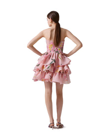 Embroidered Strapless Ruffled Mini Dress | Slipper Pink Multi