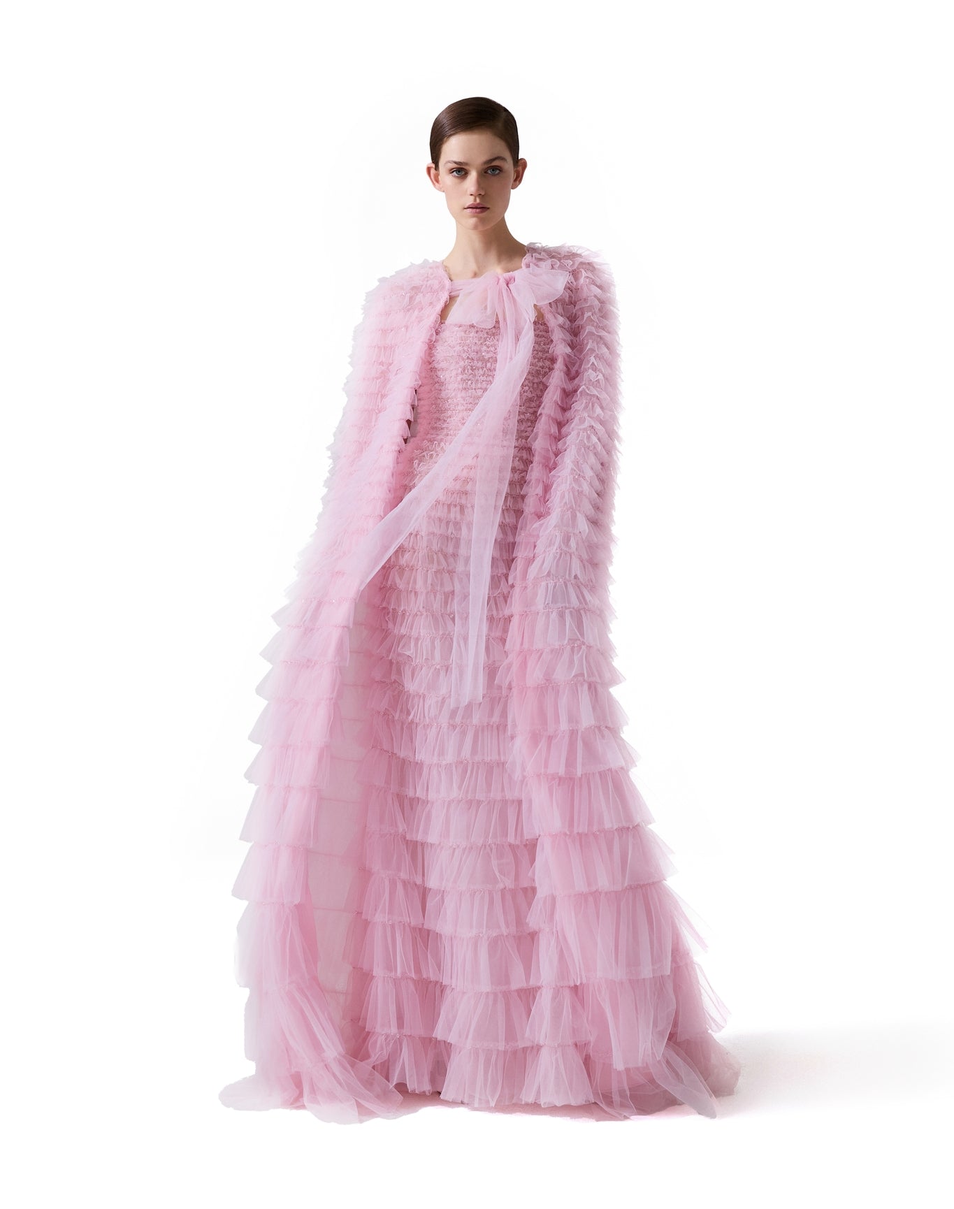 Embroidered Tiered Ruffle Cape | Slipper Pink