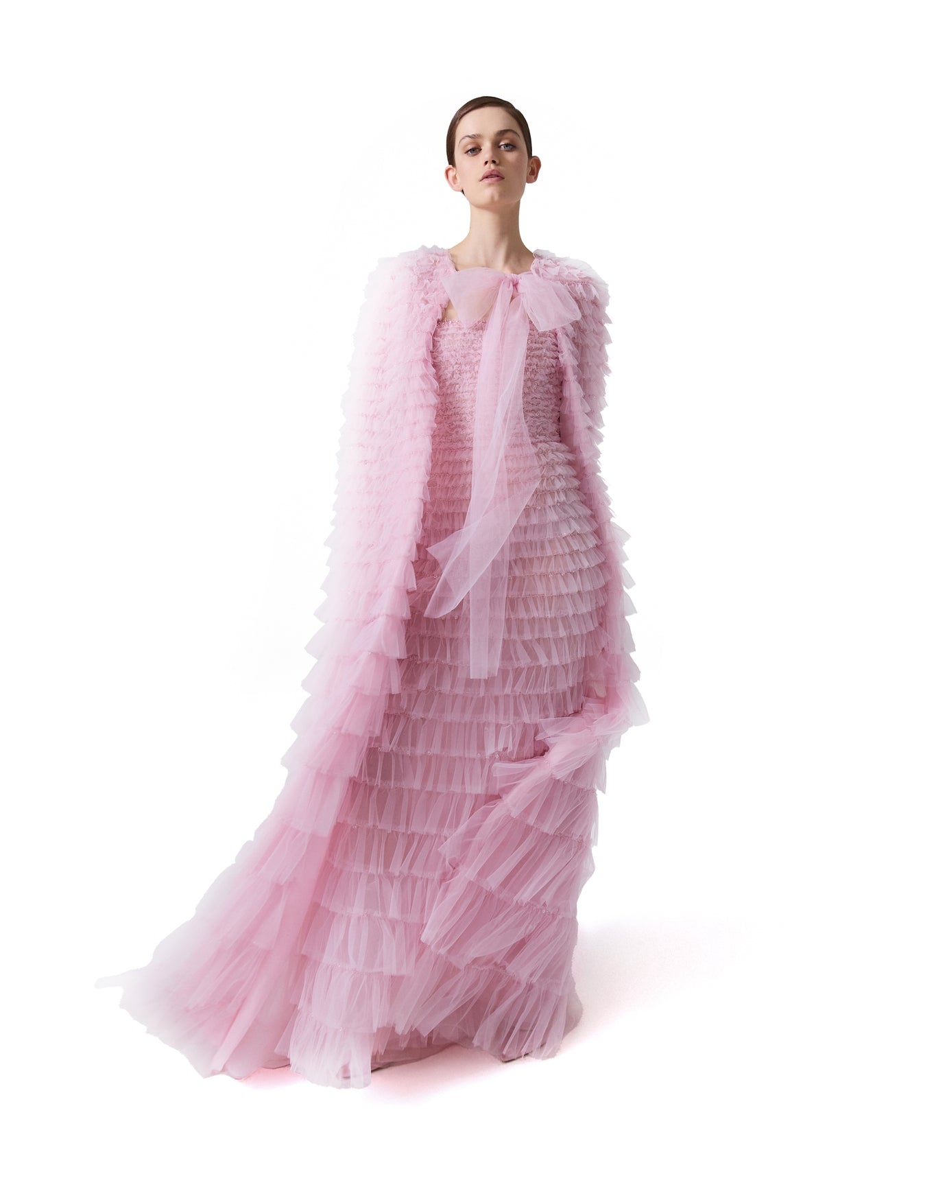 Embroidered Tiered Ruffle Cape | Slipper Pink