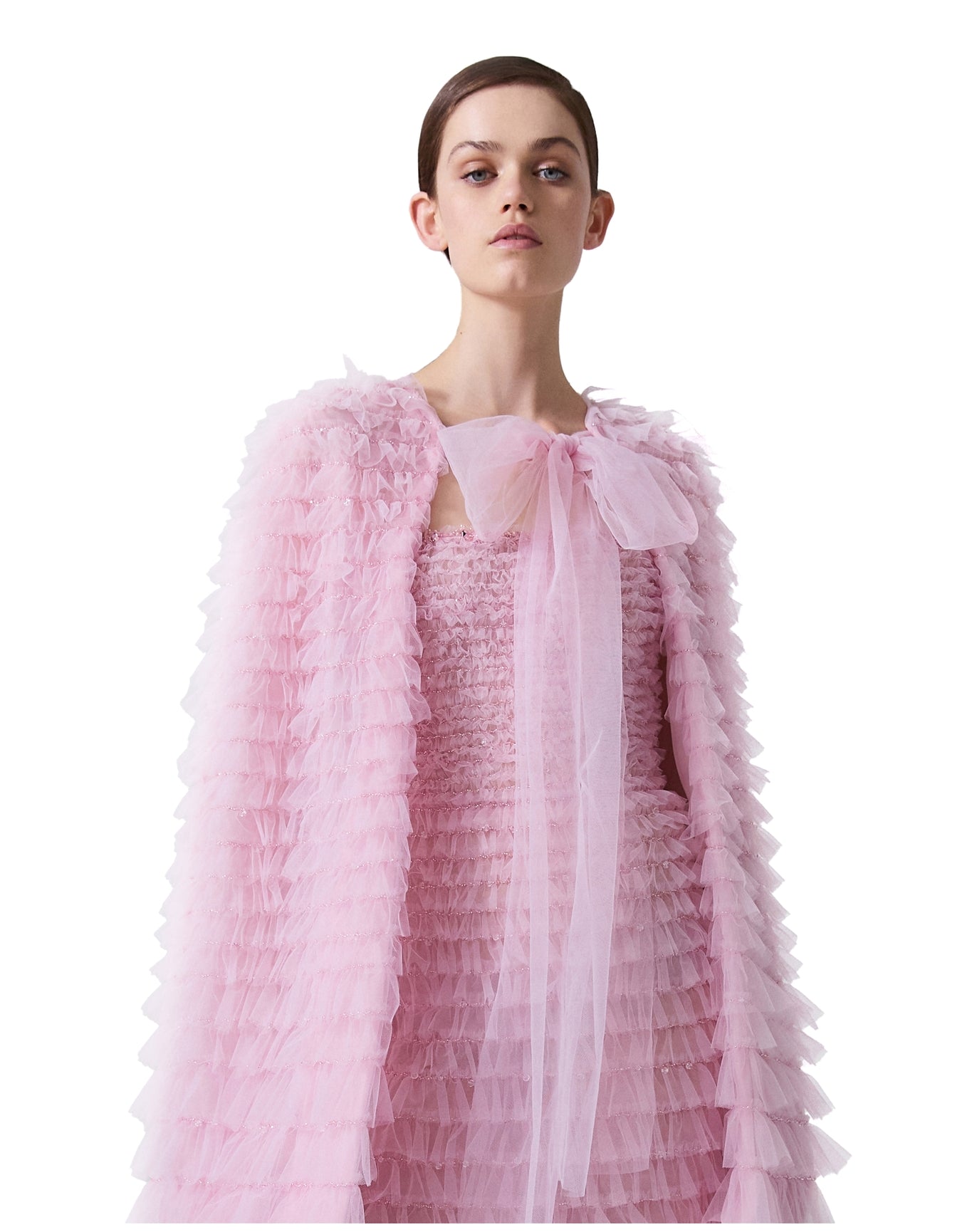 Embroidered Tiered Ruffle Cape | Slipper Pink