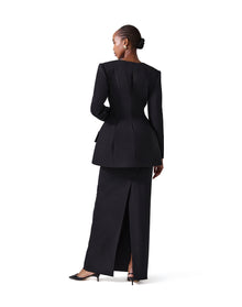 Long Pencil Skirt with Cummerbund Waistband | Black