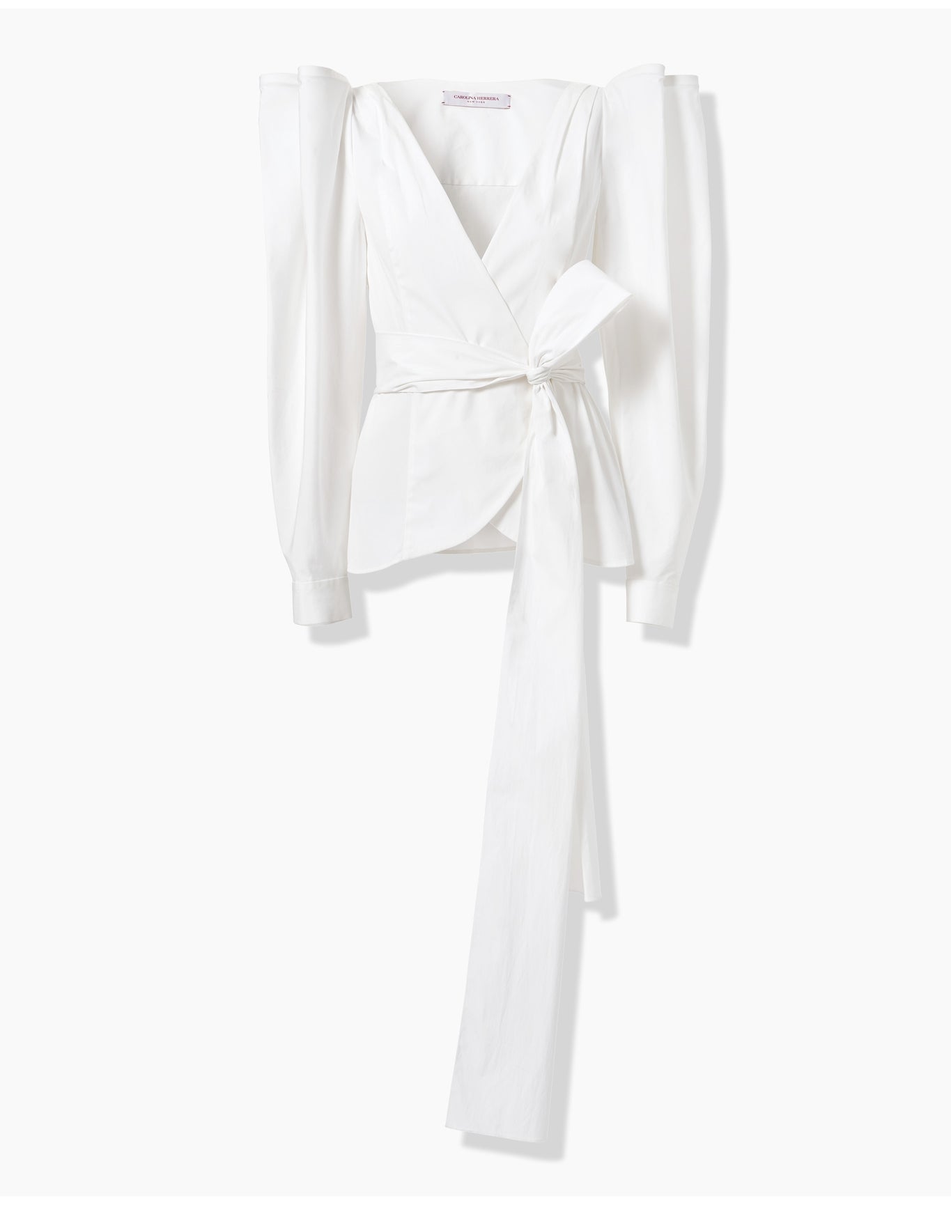 Puff Sleeve Wrap Top with Self Belt | White