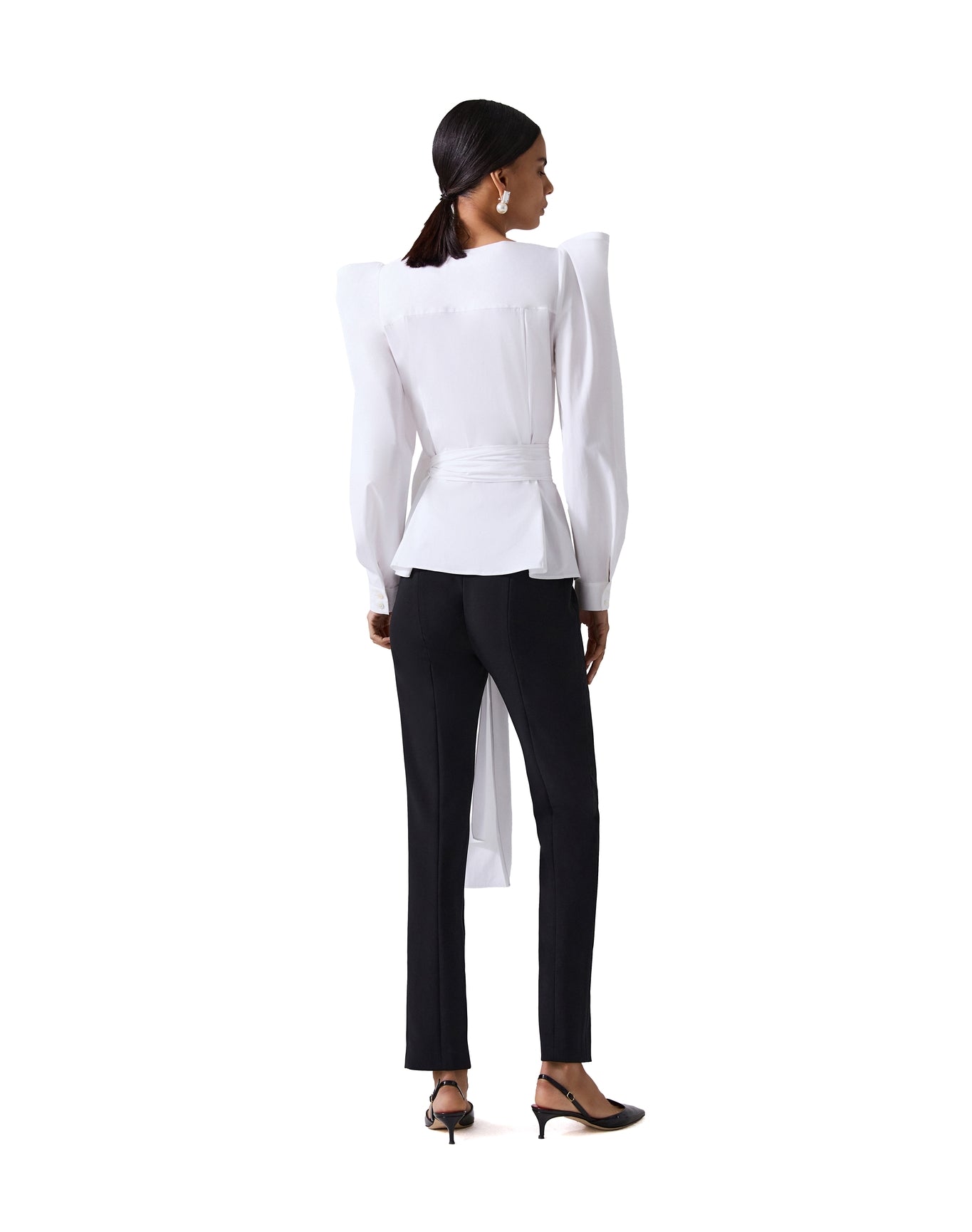 Puff Sleeve Wrap Top with Self Belt | White