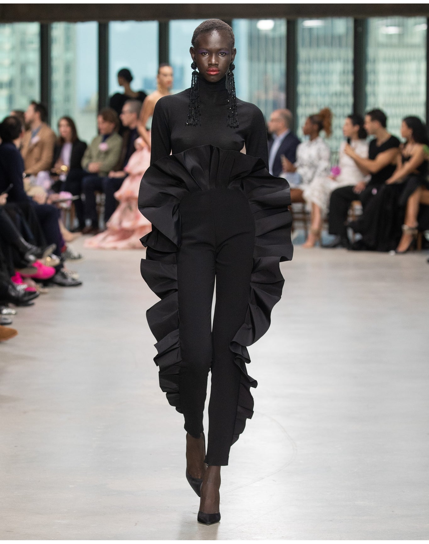 Skinny Pant with Ruffle | Black
