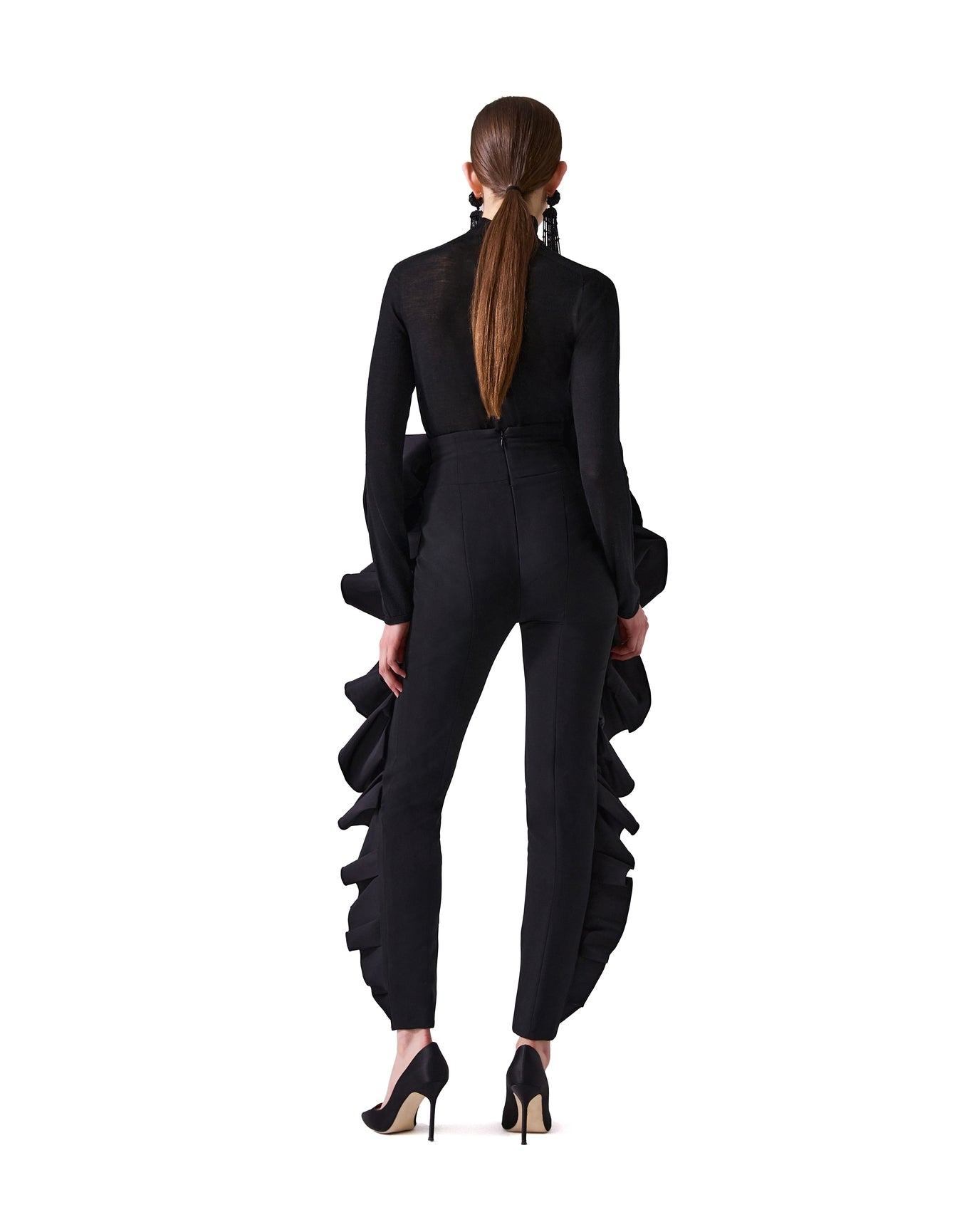 Skinny Pant with Ruffle | Black