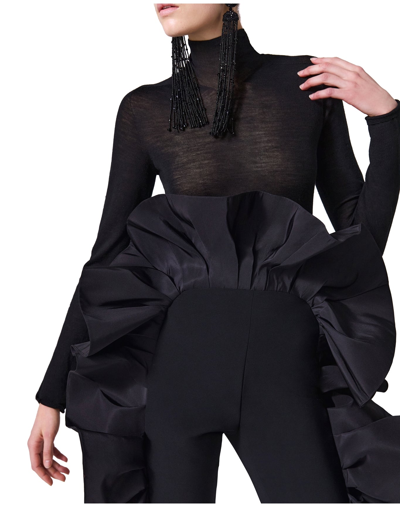 Skinny Pant with Ruffle | Black