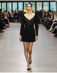 Dramatic Bow Sleeve Crossed Mini Dress | Black