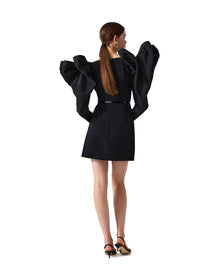 Dramatic Bow Sleeve Crossed Mini Dress | Black