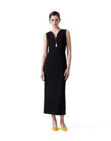 Sleeveless Deep U Neckline Midi Dress | Black