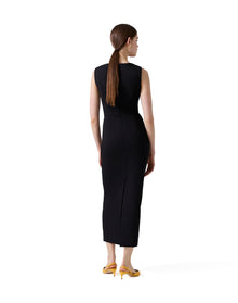 Sleeveless Deep U Neckline Midi Dress | Black