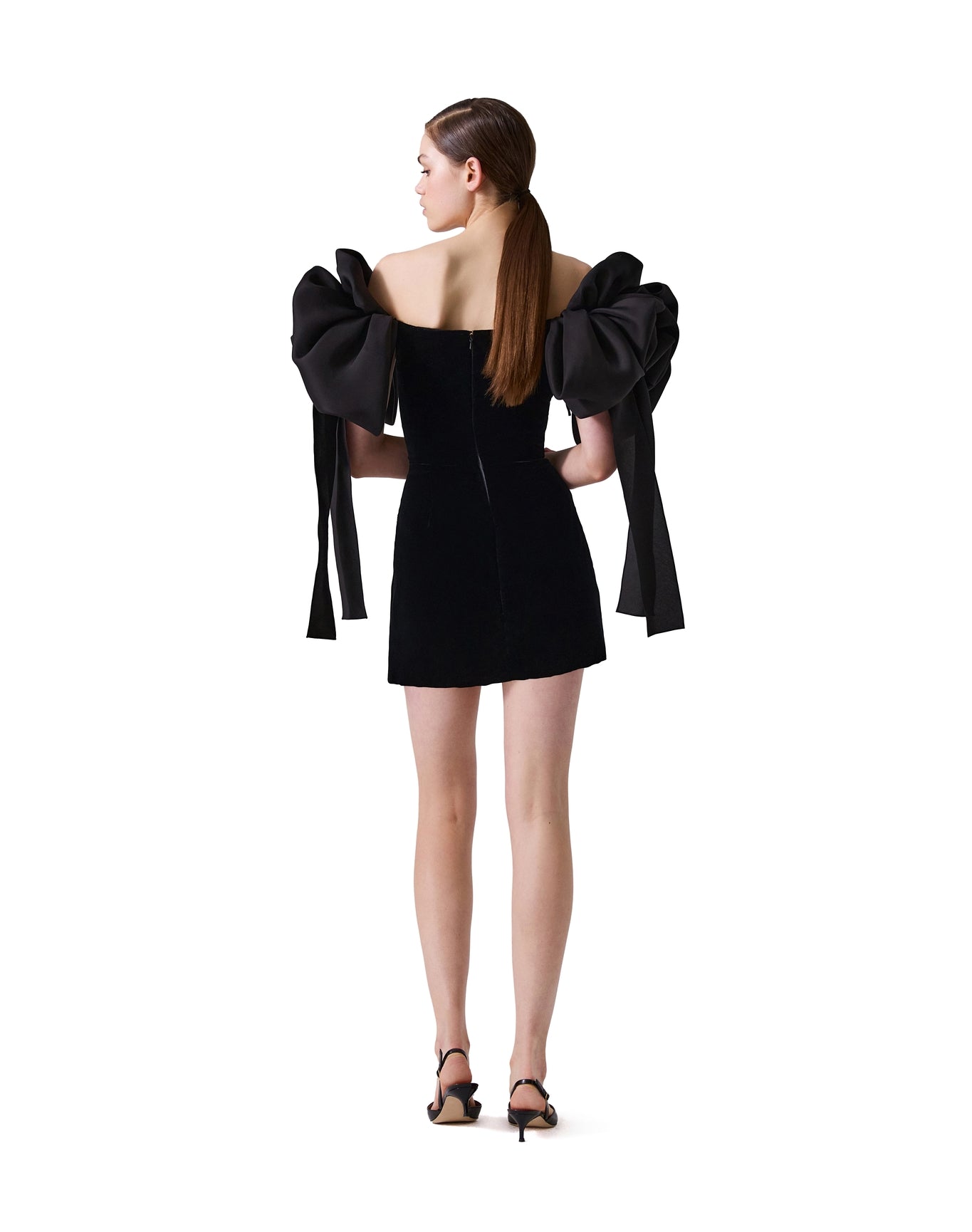 Velvet Off Shoulder Mini Dress | Black