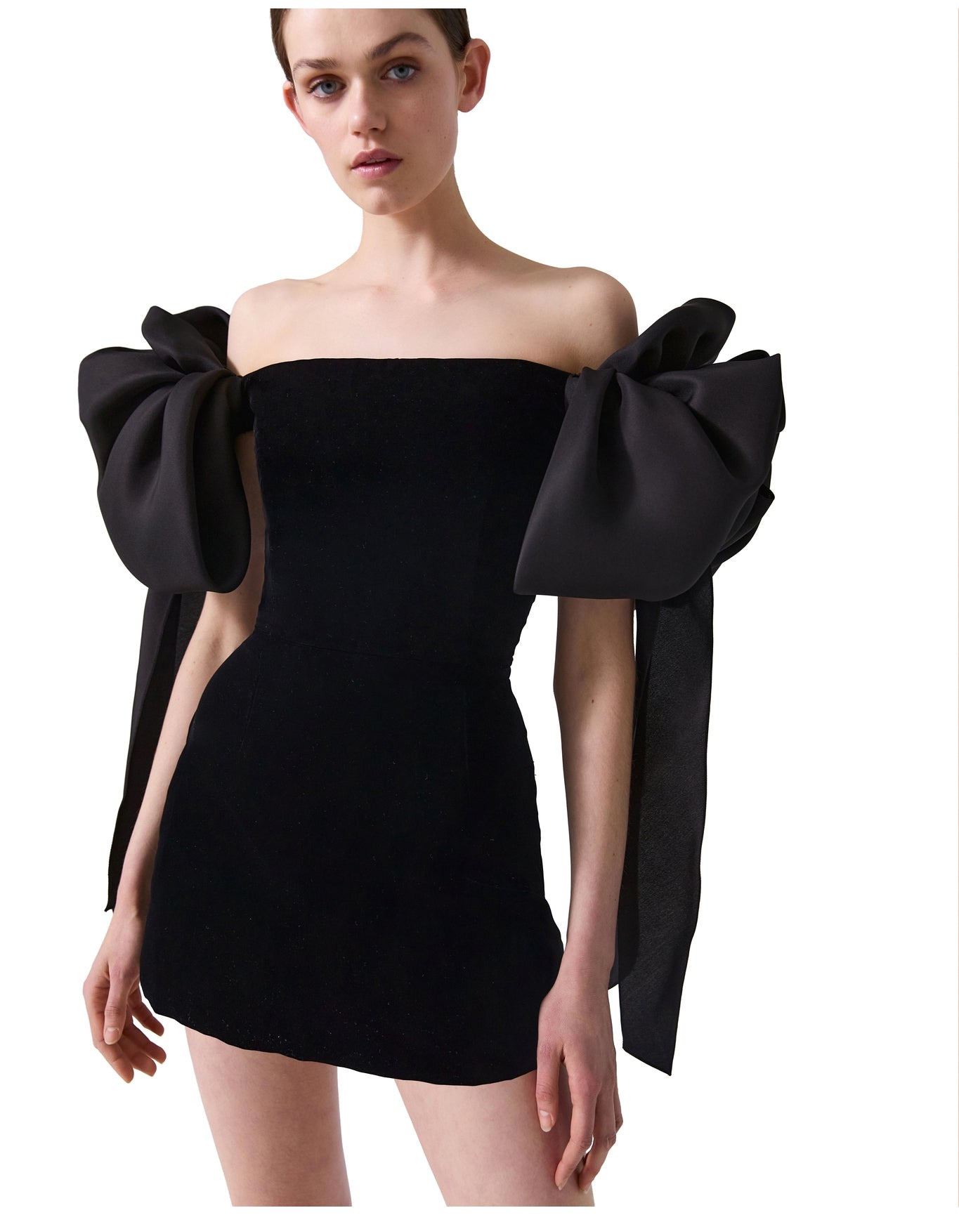 Velvet Off Shoulder Mini Dress | Black