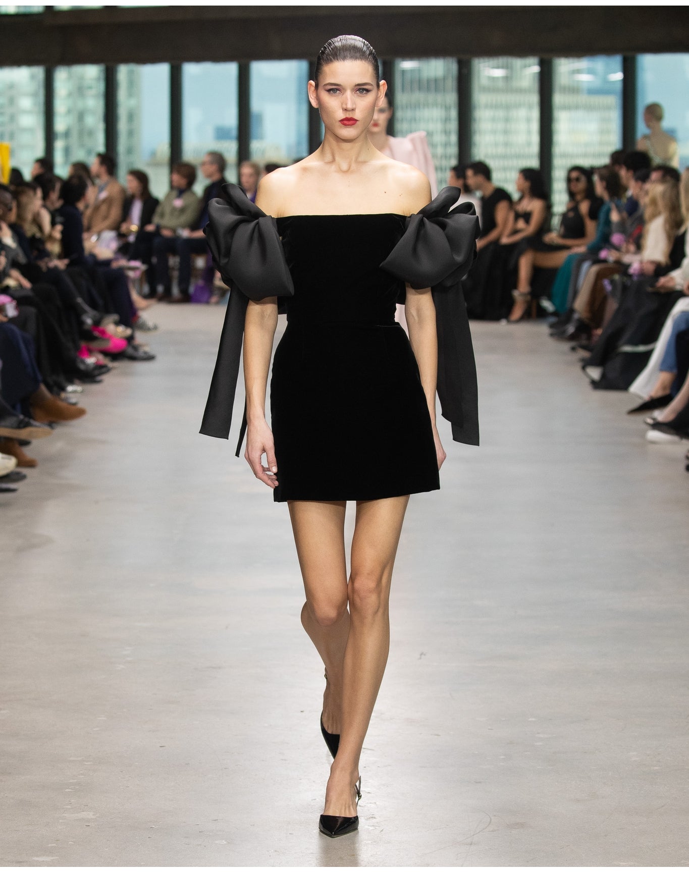 Velvet Off Shoulder Mini Dress | Black