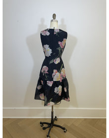 Sleeveless Dress with Gathered Skirt | Black Multi