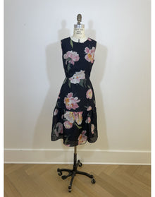 Sleeveless Dress with Gathered Skirt | Black Multi