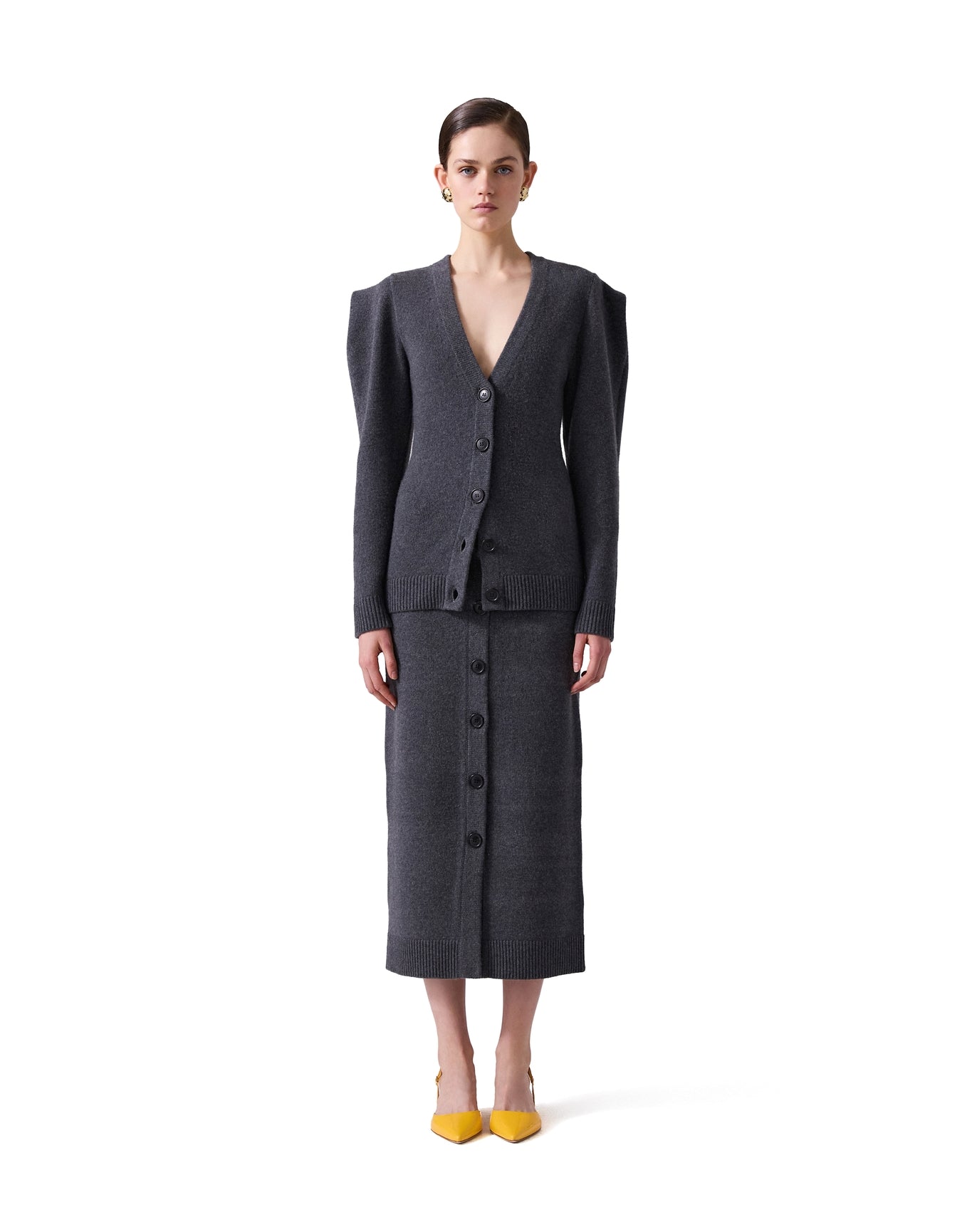 Long Sleeve V Neck Cardigan | Melange Grey