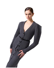 Long Sleeve V Neck Cardigan | Melange Grey