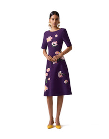 Elbow Sleeve Bateau Neck Flare Dress | Fig Multi