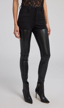 Petra Vegan Leather Combo Ponte Pant | Black