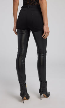 Petra Vegan Leather Combo Ponte Pant | Black