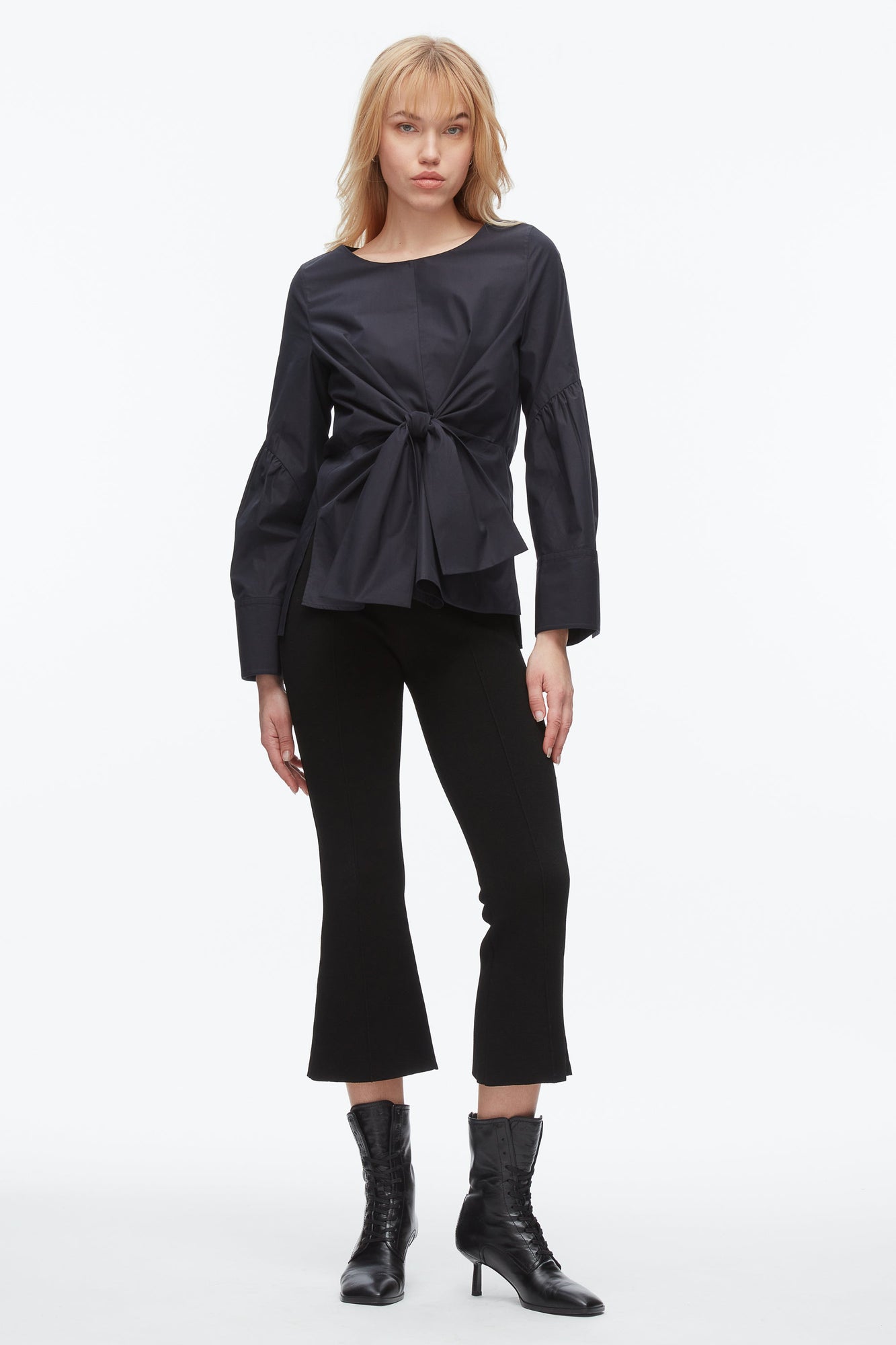 Tie Front Poplin Shirt | Midnight