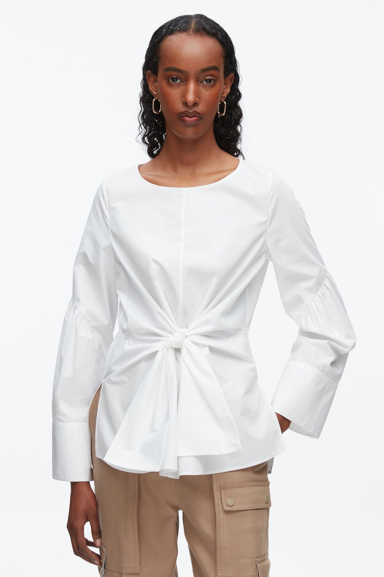 Tie Front Poplin Shirt | White