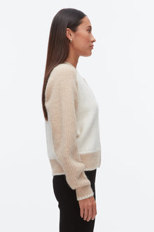 Colorblock Zip Cardigan | Ivory/Beige