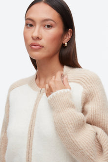 Colorblock Zip Cardigan | Ivory/Beige