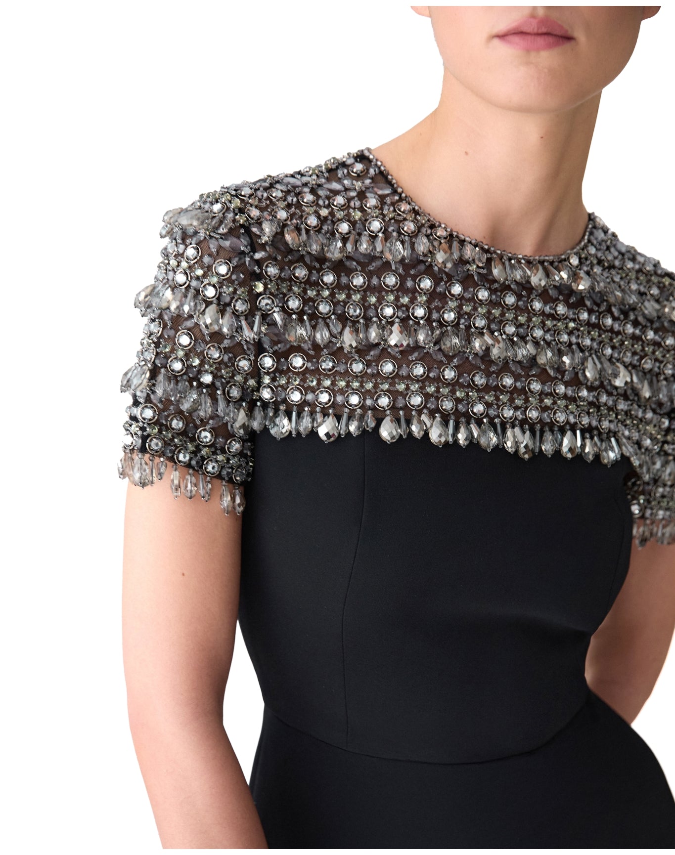 Embroidered Short Sleeve Crewneck Pencil Dress