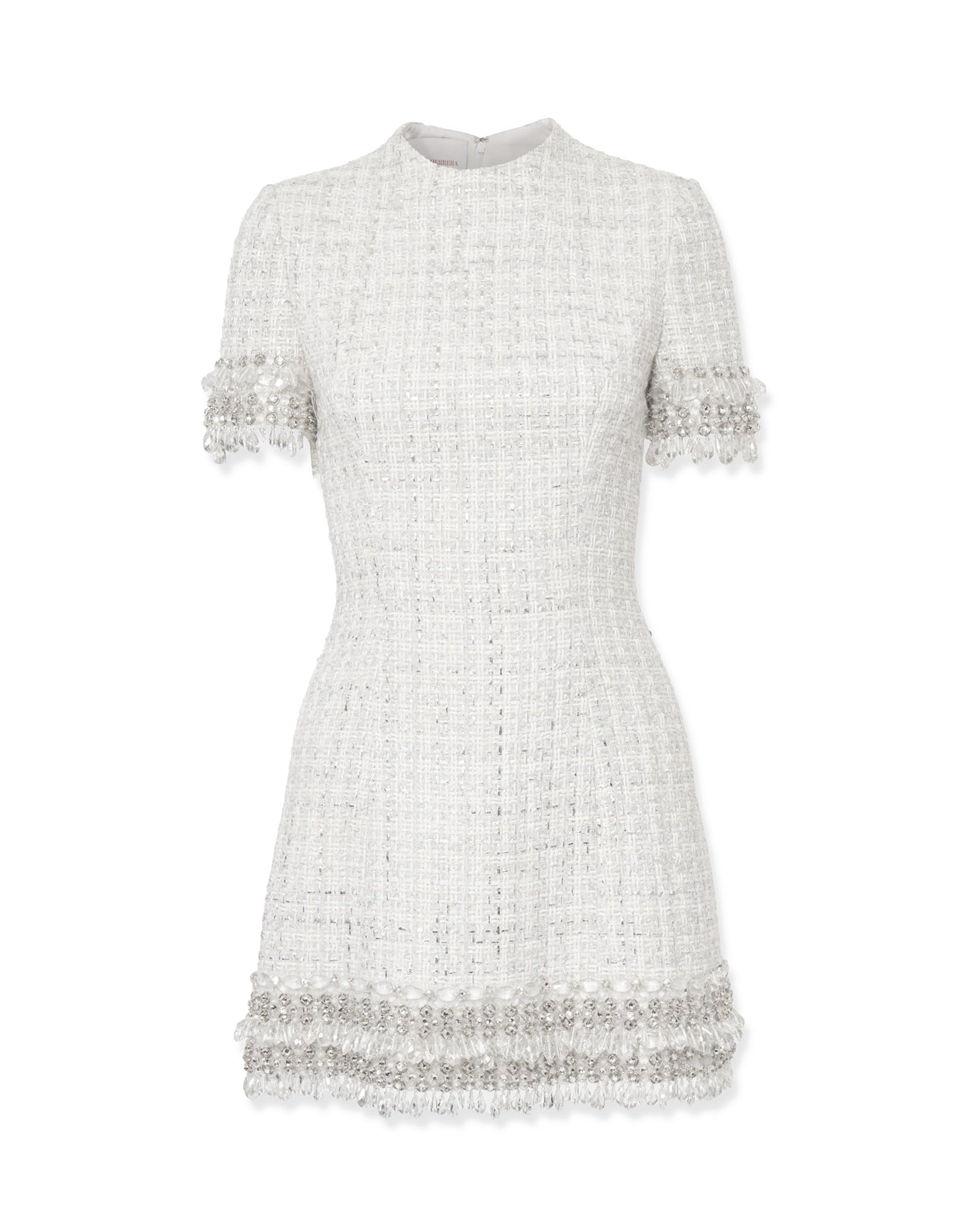 Embroidered Short Sleeve Crew Neck Mini Dress | Ivory Multi