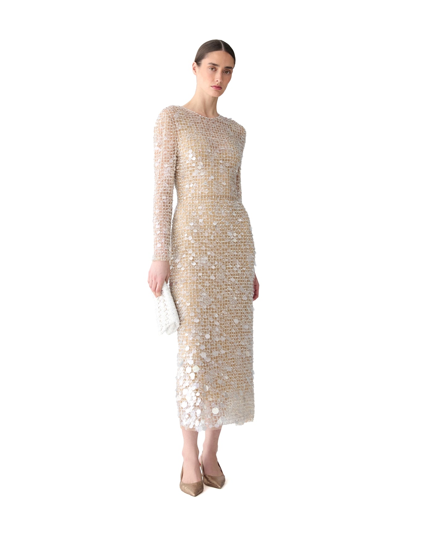 Embroidered Long Sleeve Midi Dress