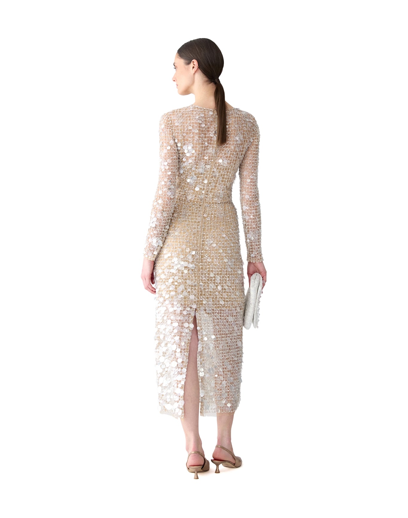 Embroidered Long Sleeve Midi Dress | Nude Embroidered Long Sleeve Midi Dress | Nude