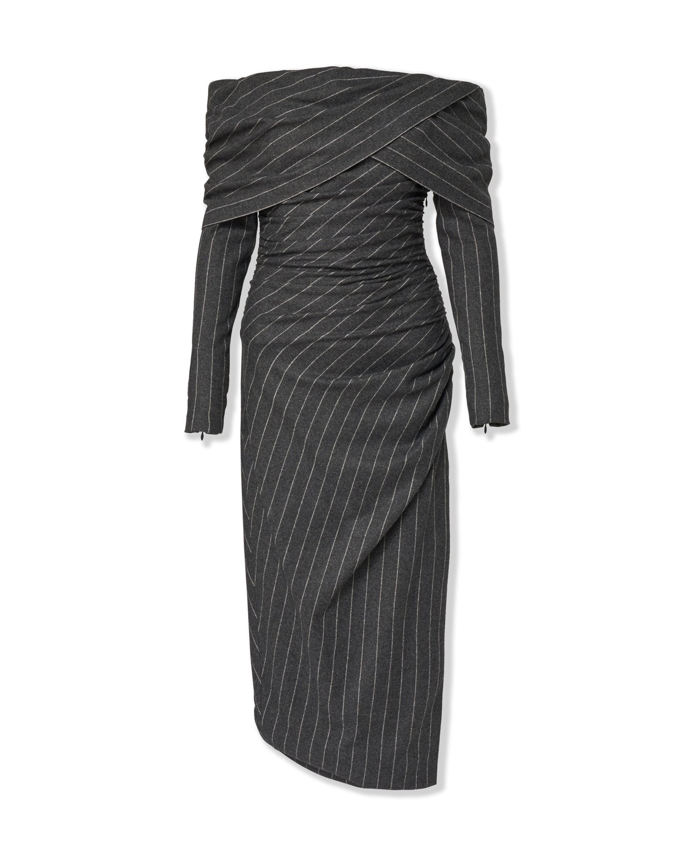 knee length dresses for ladies Long Sleeve Off Shoulder Gathered Midi Dress