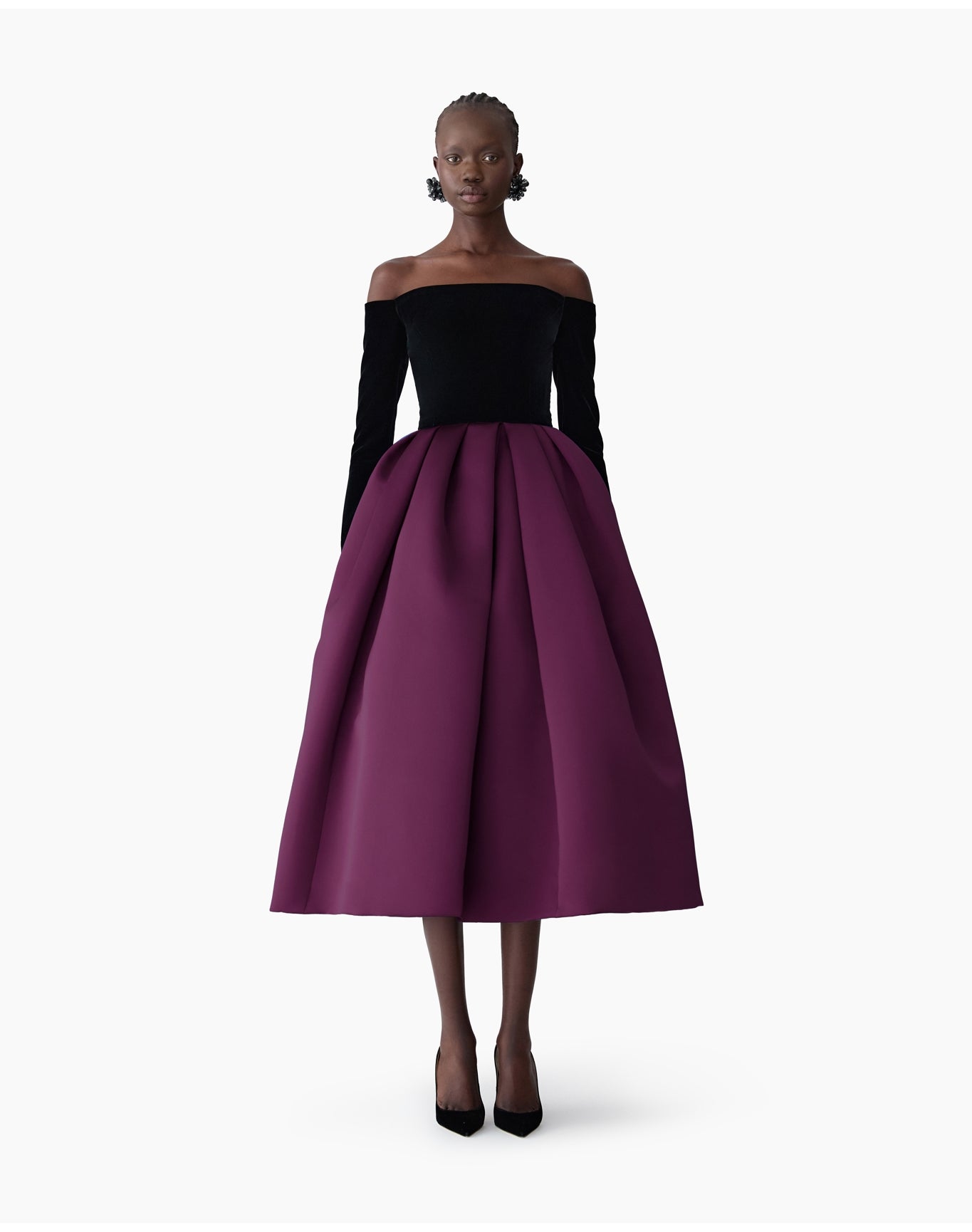 Off Shoulder Long Sleeve Midi Dress