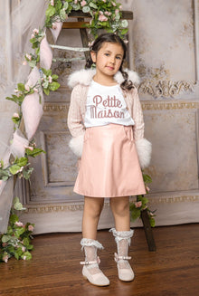Baby Girls | Cableknit Faux Fur Cotton Cardigan | Pink