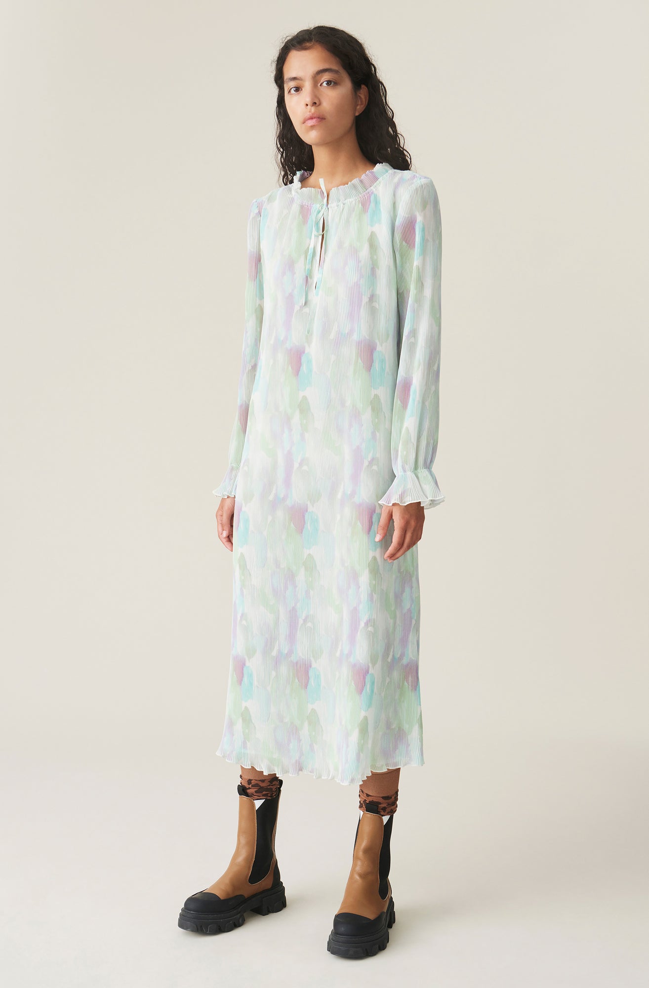 Pleated Georgette Maxi Dress | Bright White