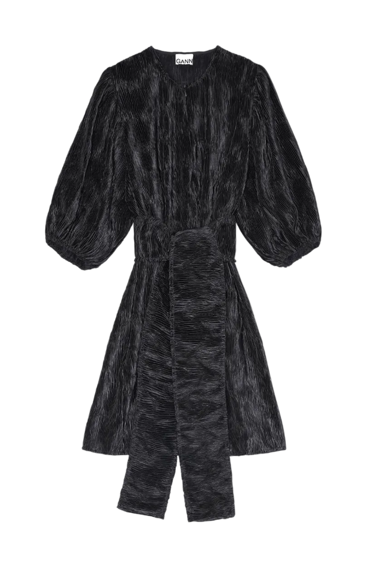 Pleated Satin Mini Dress | Black