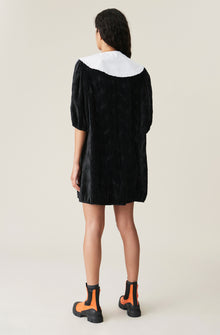 Pleated Satin Mini Dress | Black