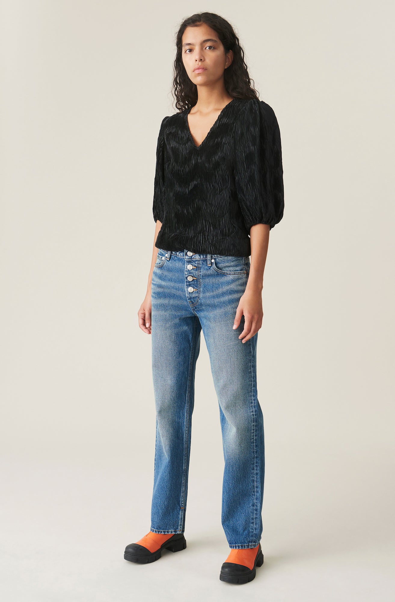 Pleated Satin Blouse | Black