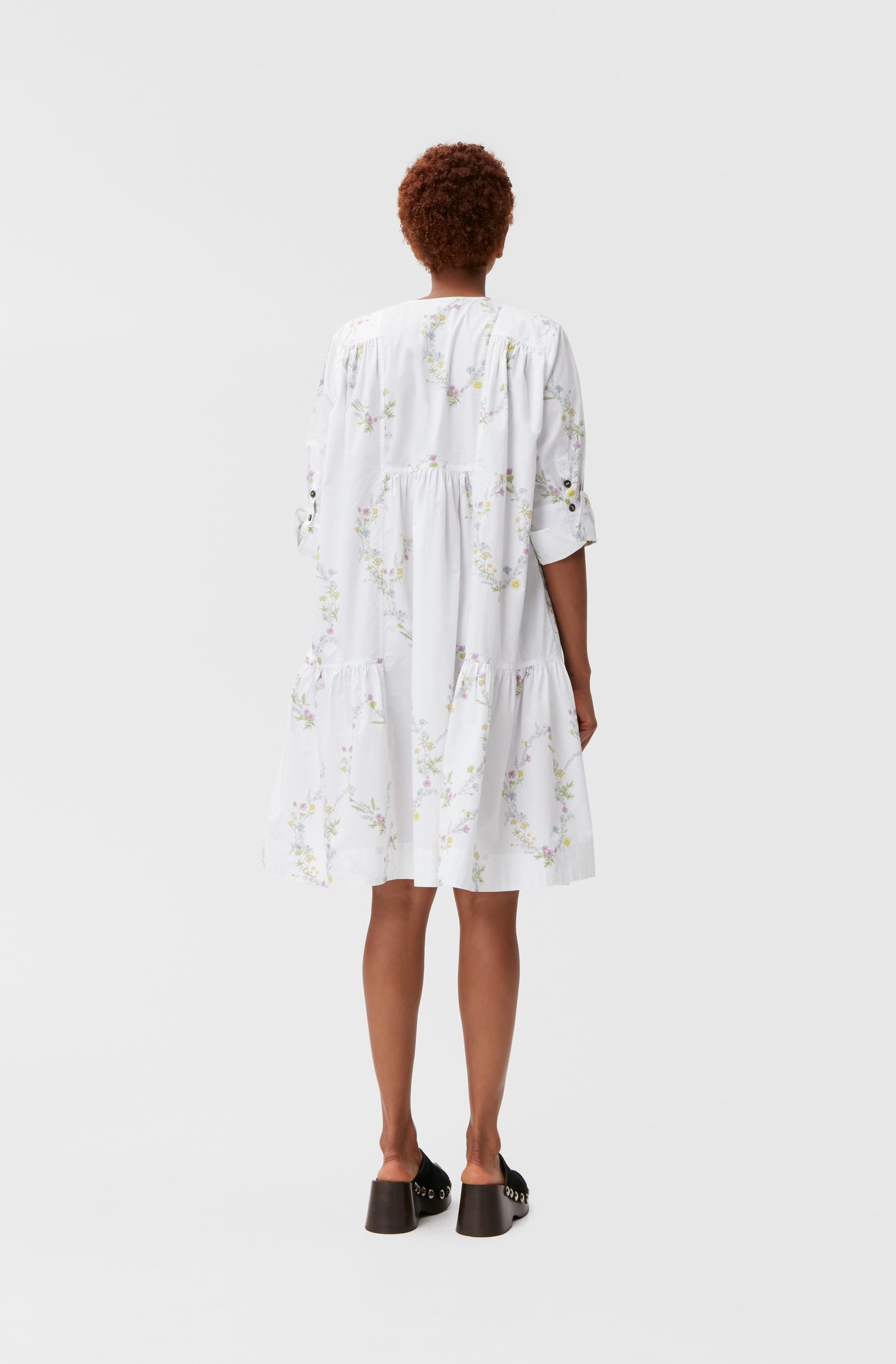 Knee-Length Poplin Dress | Floral Shape Bright White
