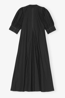 Cotton Poplin V-Neck Midi Dress | Black