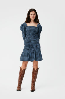 Seersucker Mini Dress | Mini Check Granada Sky