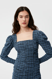 Seersucker Mini Dress | Mini Check Granada Sky