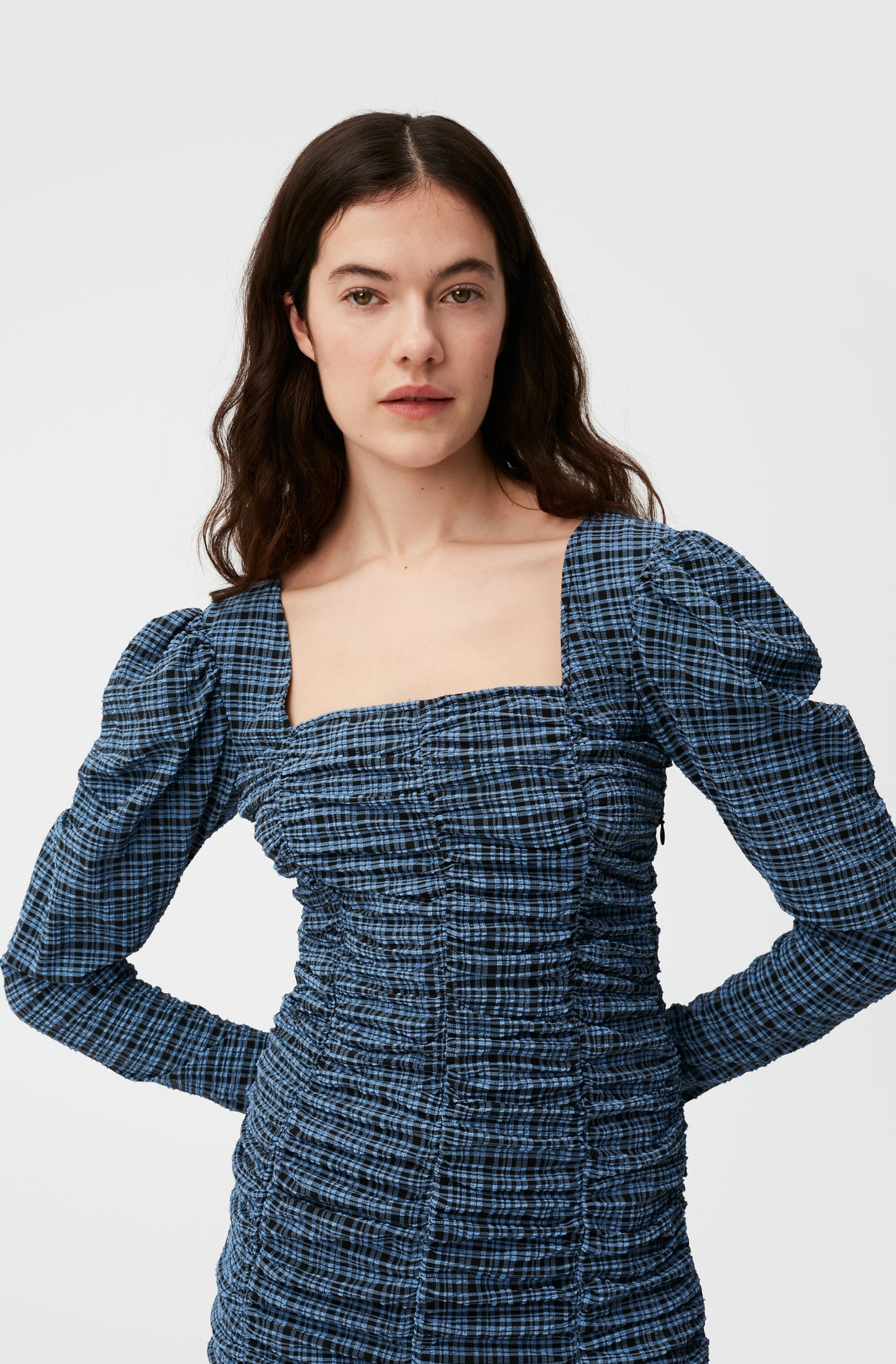 Seersucker Mini Dress | Mini Check Granada Sky