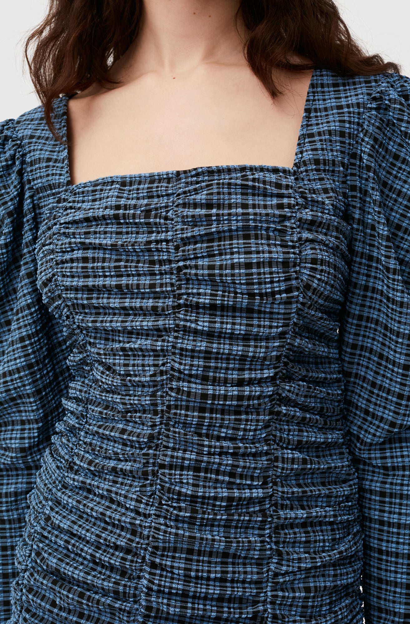 Seersucker Mini Dress | Mini Check Granada Sky