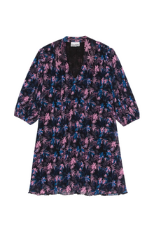 Pleated Georgette Mini Dress | Daisy Spray Lilac Sachet