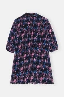 Pleated Georgette Mini Dress | Daisy Spray Lilac Sachet