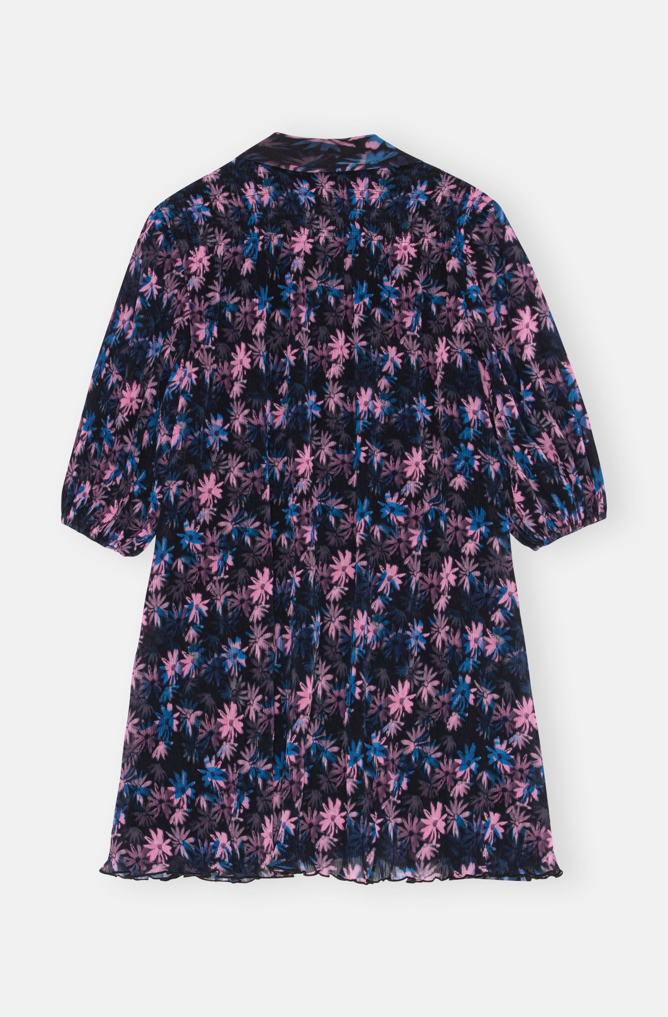 Pleated Georgette Mini Dress | Daisy Spray Lilac Sachet