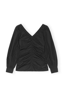 Cotton Poplin V-Neck Blouse | Black